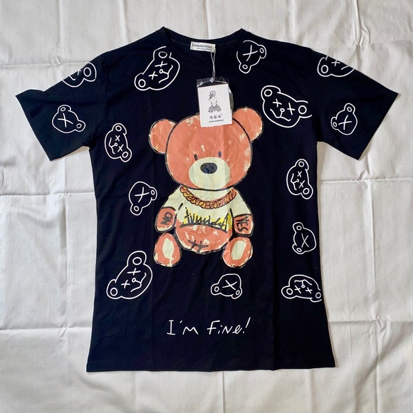 Gongzhuyidian Tops - Gongzhuyidian I’m Fine Teddy Bear Graphic T-Shirt BLACK Size Medium Large Kpop